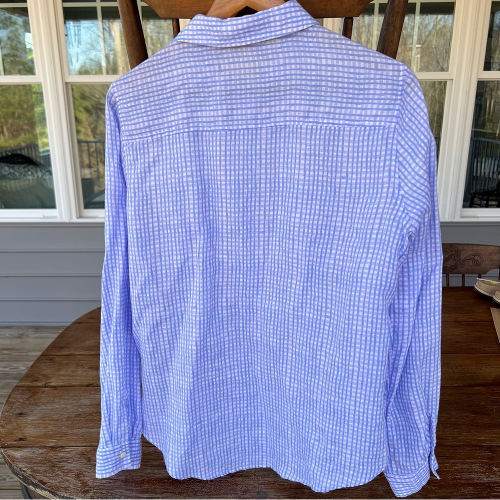 Lilly Pulitzer 100% Linen Button Down Shirt Women’s Purple Blue Plaid Size Large - Picture 7 of 15